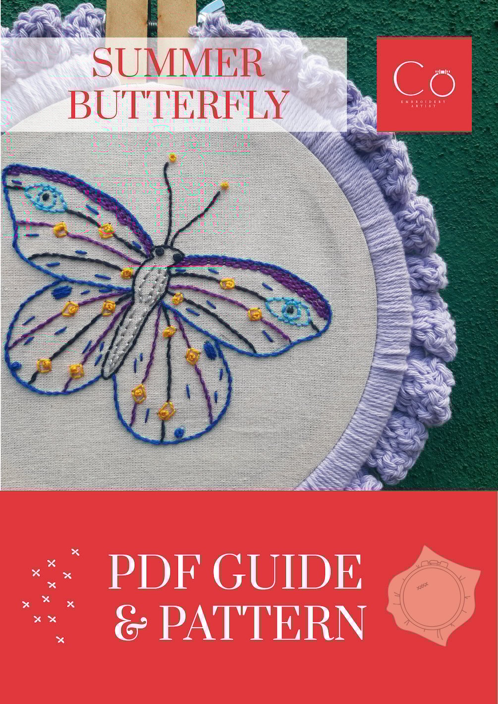 Summer Butterfly Embroidery Pattern PDF / Embroidery Pattern & Guide