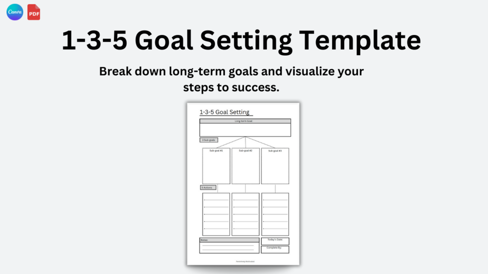 1 3 5 Goal Setting Template