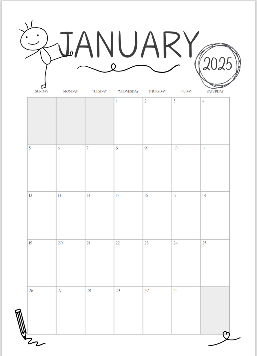 2025 monthly planner doodle style