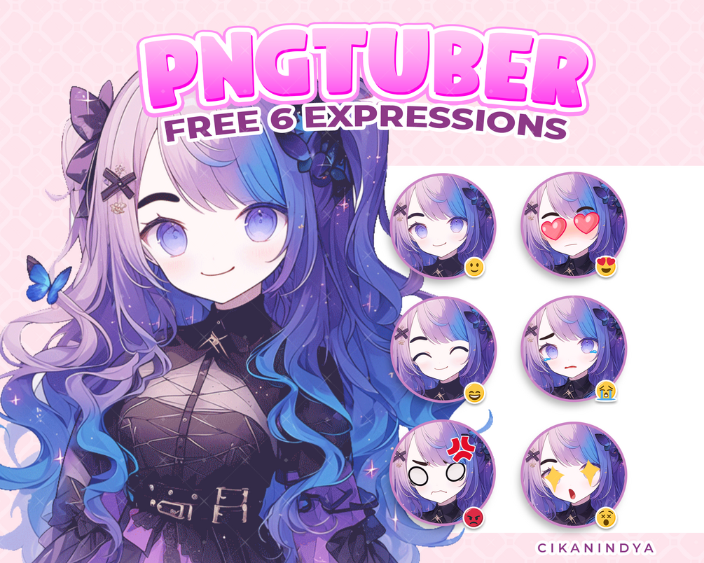 PNG Tuber | Gothic Streamer with Butterfly Accent | 6 Pose Expressions ...