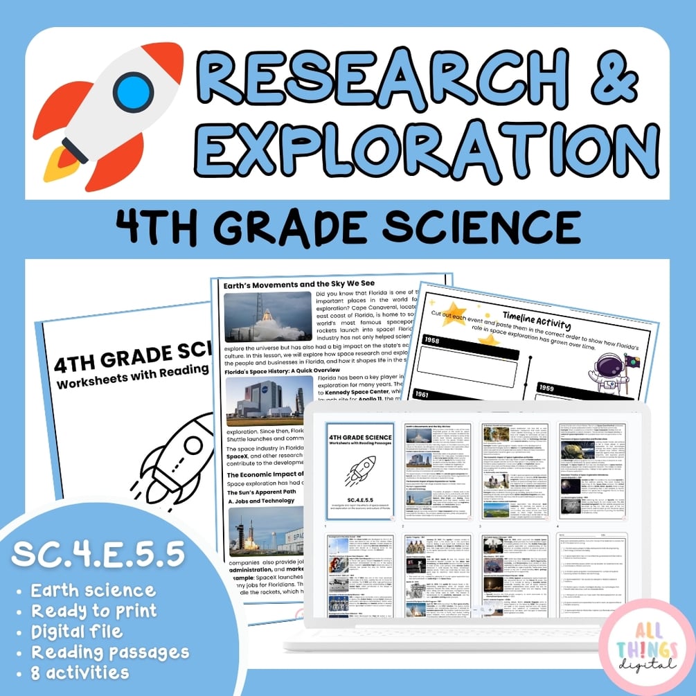 Space Exploration SC.4.E.5.5 4th Grade Earth Space Science Activity ...