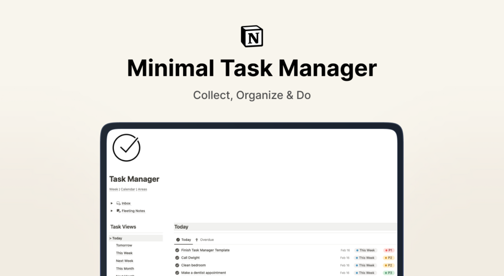 Notion Minimalist Task Manager Time Sector System