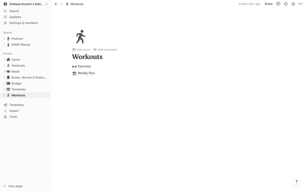 Notion Workout Template