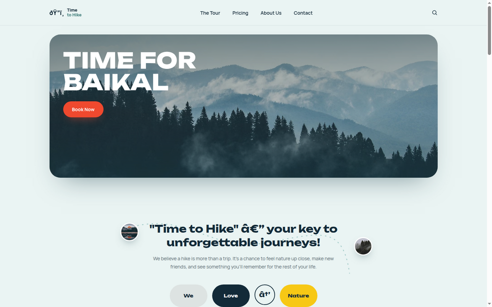Animated desktop walkthrough of the Time to Hike website