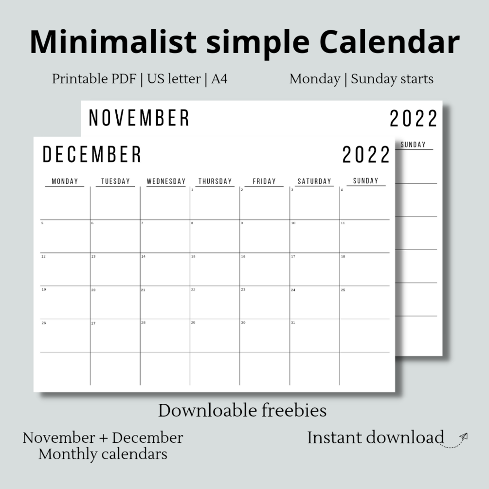 Minimalist November + December Calendars