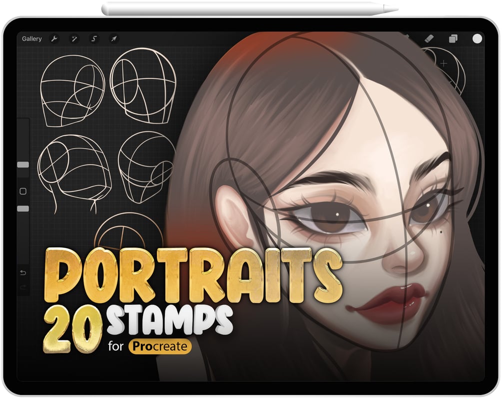 20 Procreate Portrait Guide Stamp Brushes Collection by ProCreativeBreeze