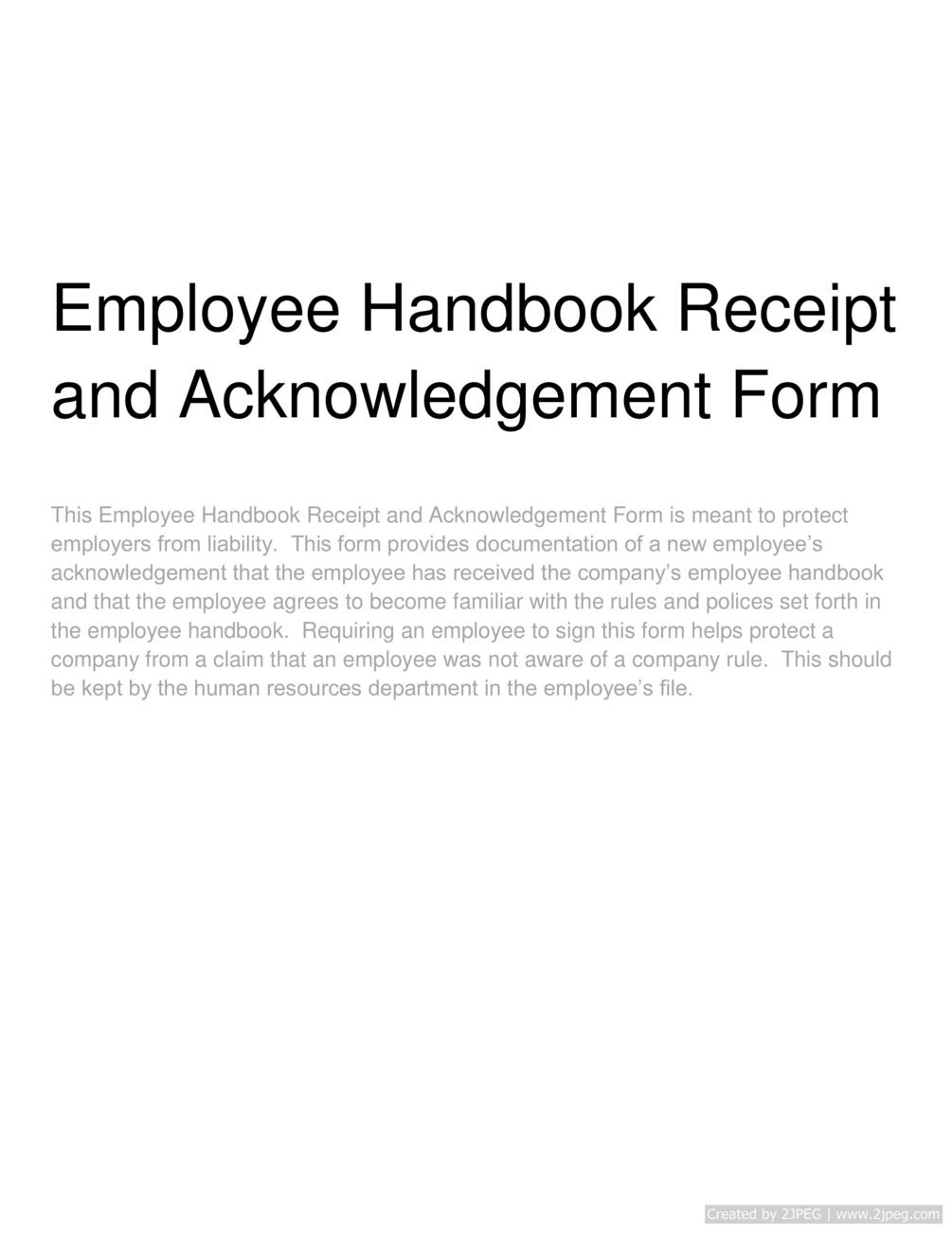 Employee Handbook Receipt and Acknowledgement Form