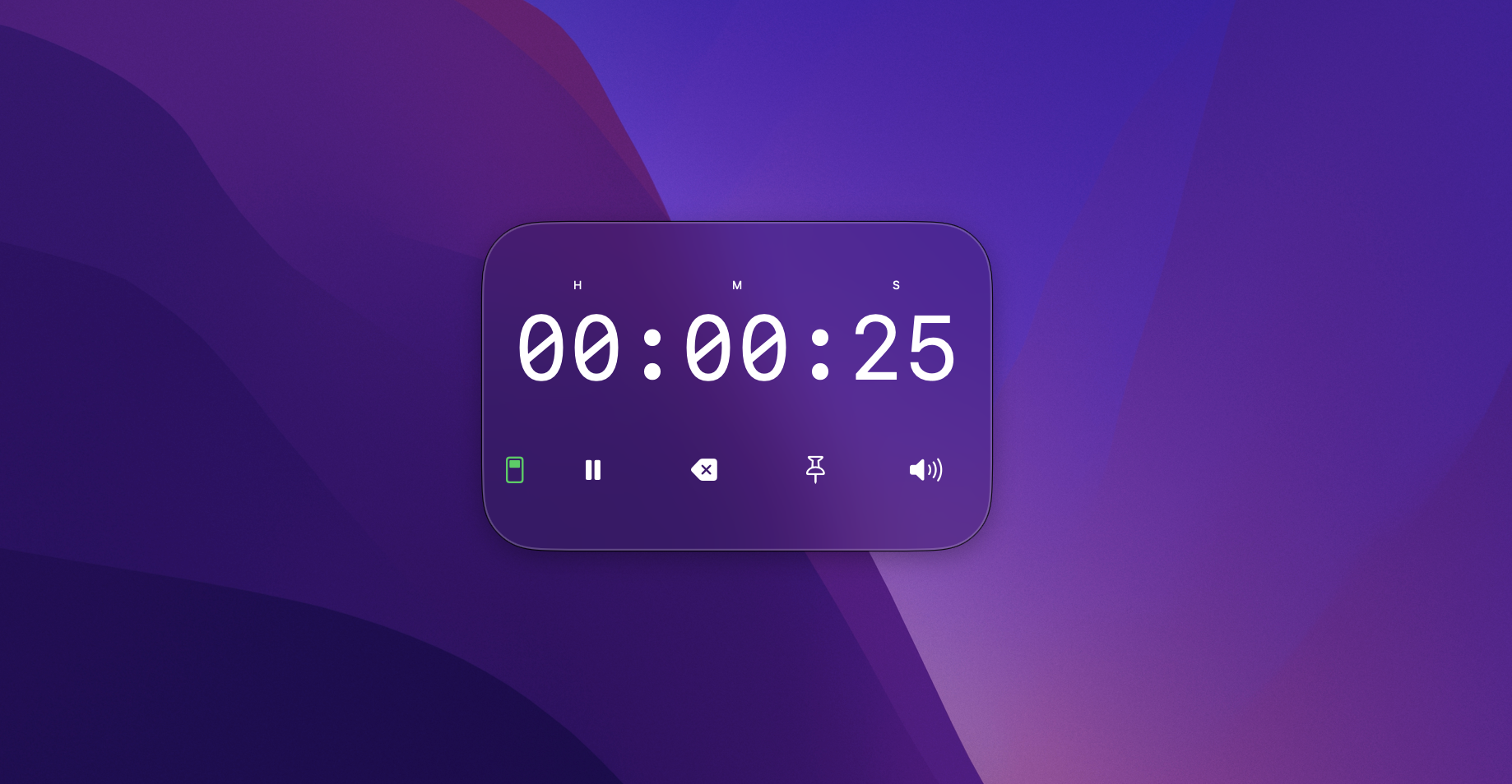 Glasswatch hero screenshot — glassy Mac stopwatch
