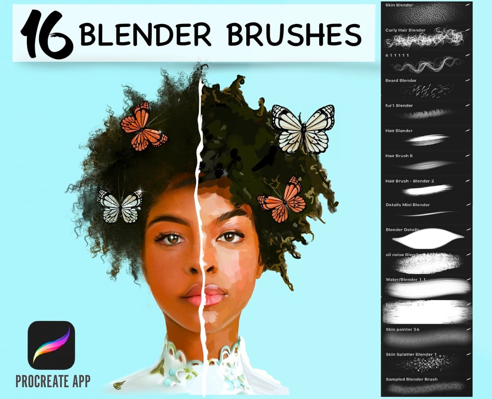 16 Blending Brushes Procreate. Blender Hair.  Procreate Realistic Portrait. Procreate Skin Smudge Brushes. Procreate Blender by VikaBLACK