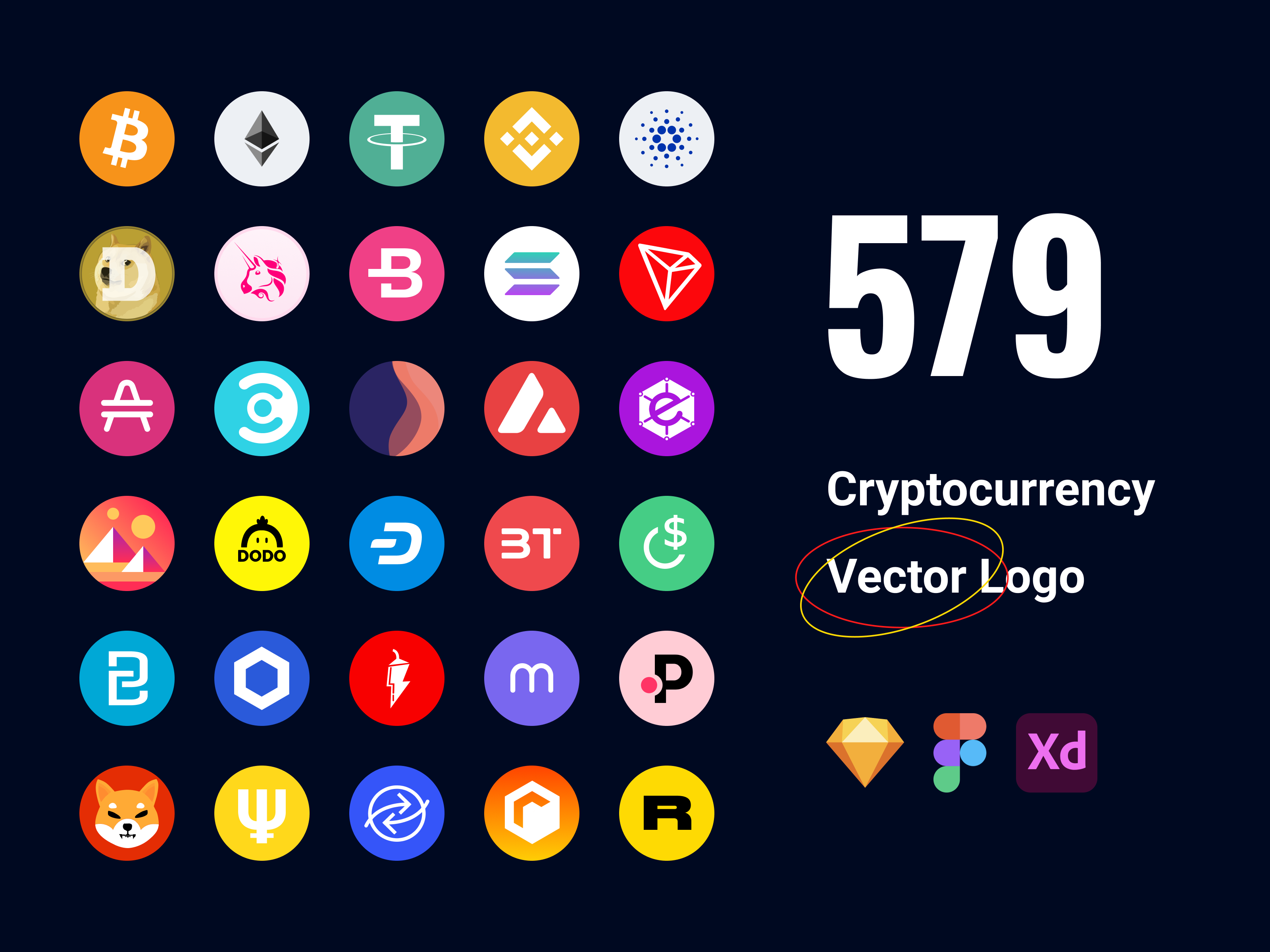 579 Cryptocurrency Vector Logos for Figma, Sketch and Adobe XD