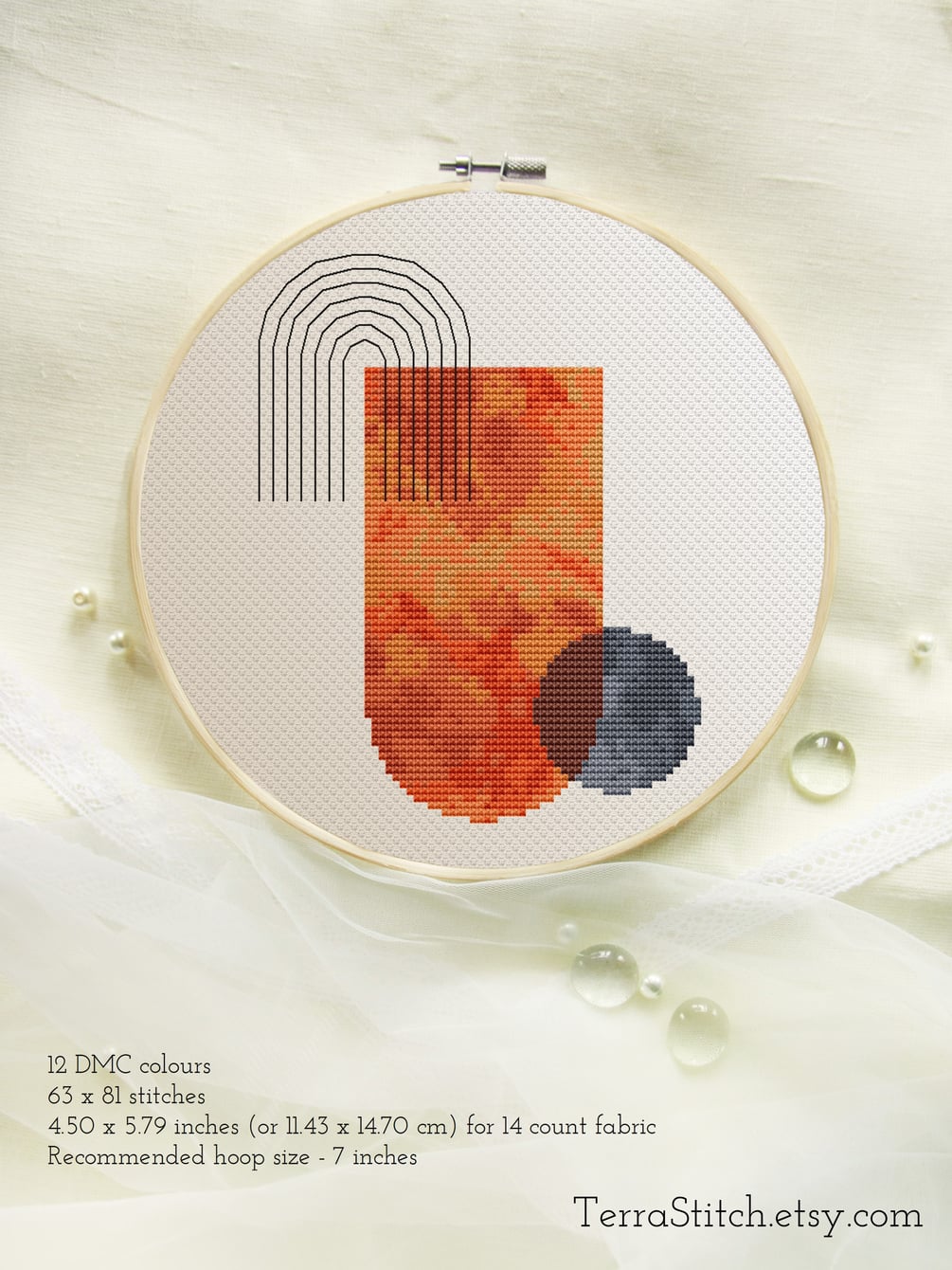 Boho Cross Stitch Pattern Modern Cross Stitch Pdf Orange Cross Stitch 