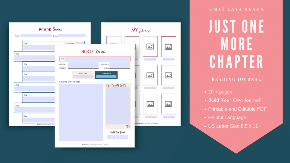 Reading Book Journal Printable 20+ Pages Instant Download