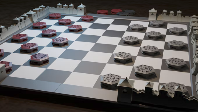 3D Printable Hexchess 2 - 4-Player Chess Board - Borders and Tiles by Dalla  Croce Studios