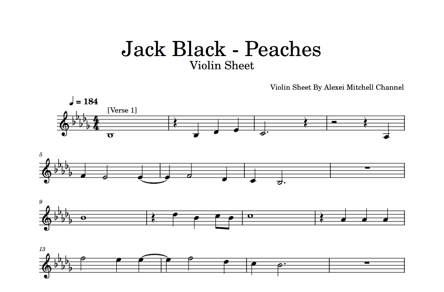 Jack Black Peaches Violin Sheet