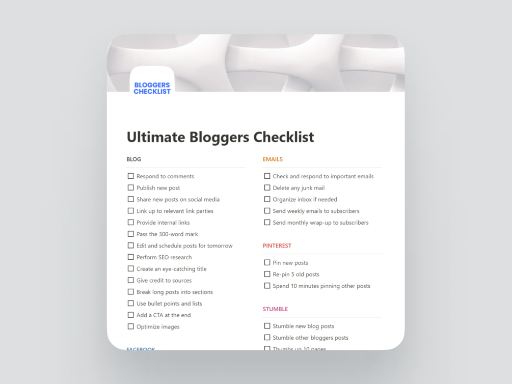 Ultimate Bloggers Checklist