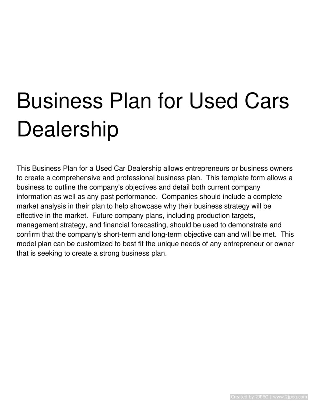 business plan template for used car dealership