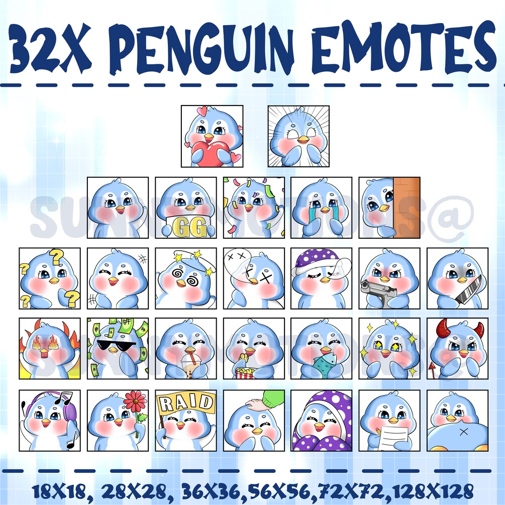 Blue Penguin Giant Emote Pack for Twitch or Discord 