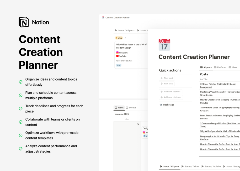Content Creation Planner Notion Template 