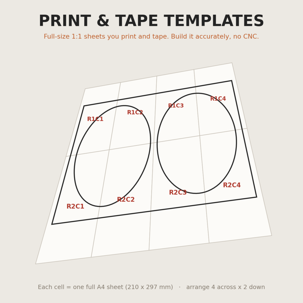 Full-size 1:1 A4 print-and-tape baffle template