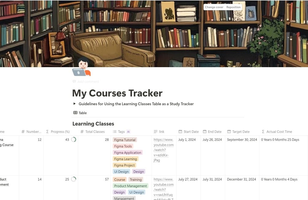 Notion template course tracker