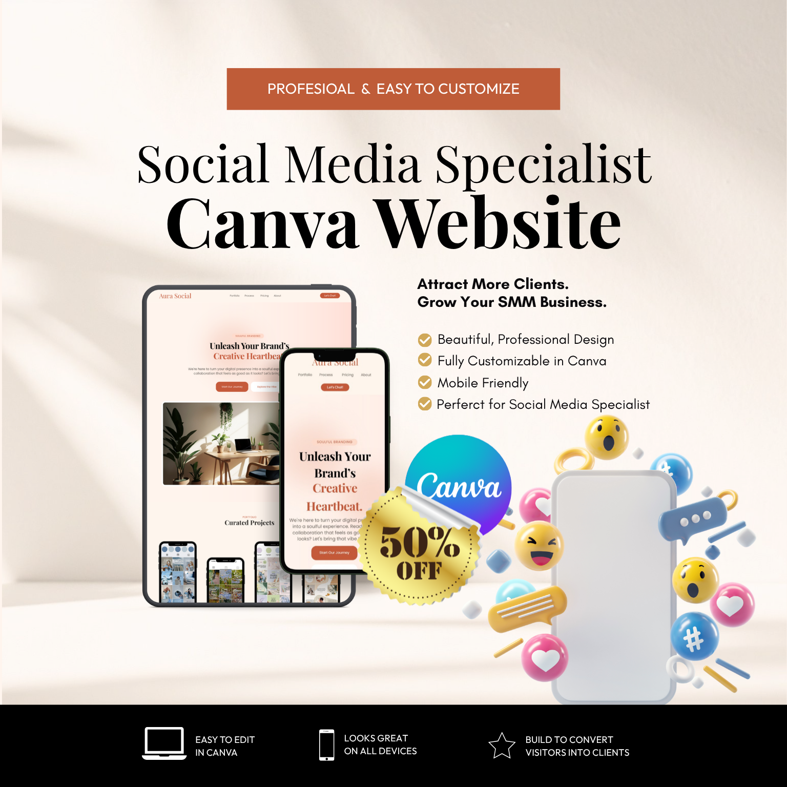 Canva Website Template for Social Media Specialist Portfolio and Services preview
