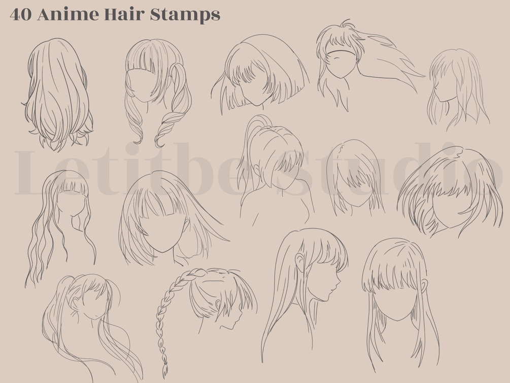 30 Anime Hair Stampsprocreate Stampsanime Hairstyles 