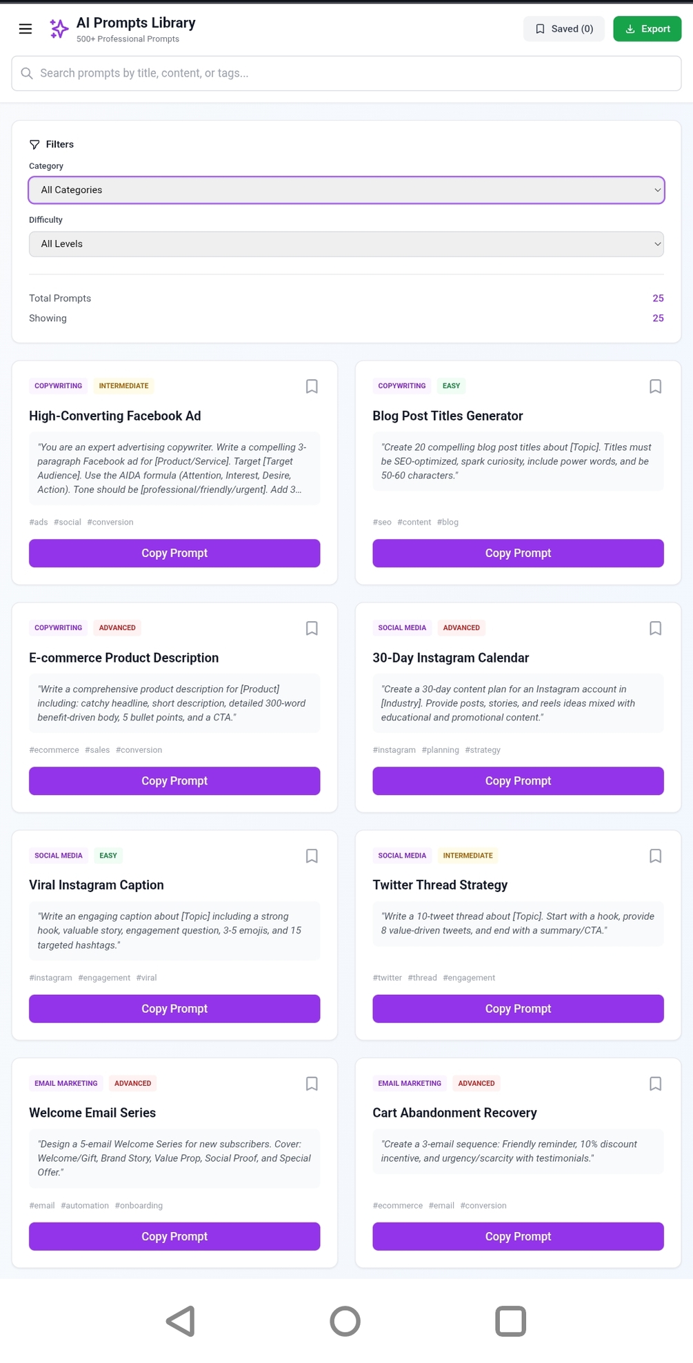 AI Prompts Library Preview