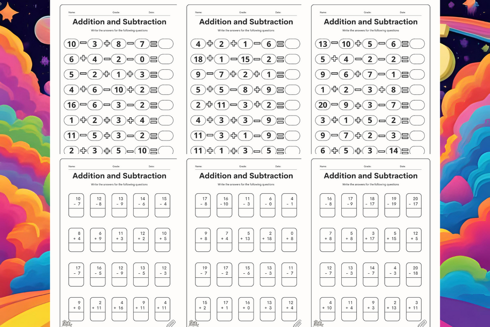 Editable Subtraction and addition Math worksheets templates 2