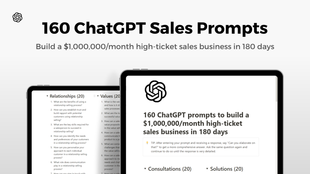 1600 ChatGPT prompts for high-ticket sales