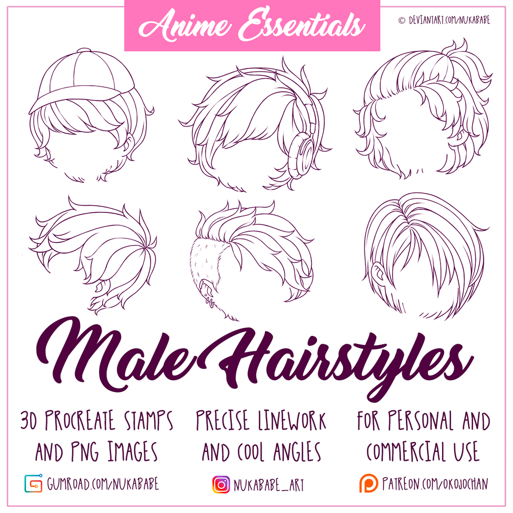 30 Anime Hair Stampsprocreate Stampsanime Hairstyles 