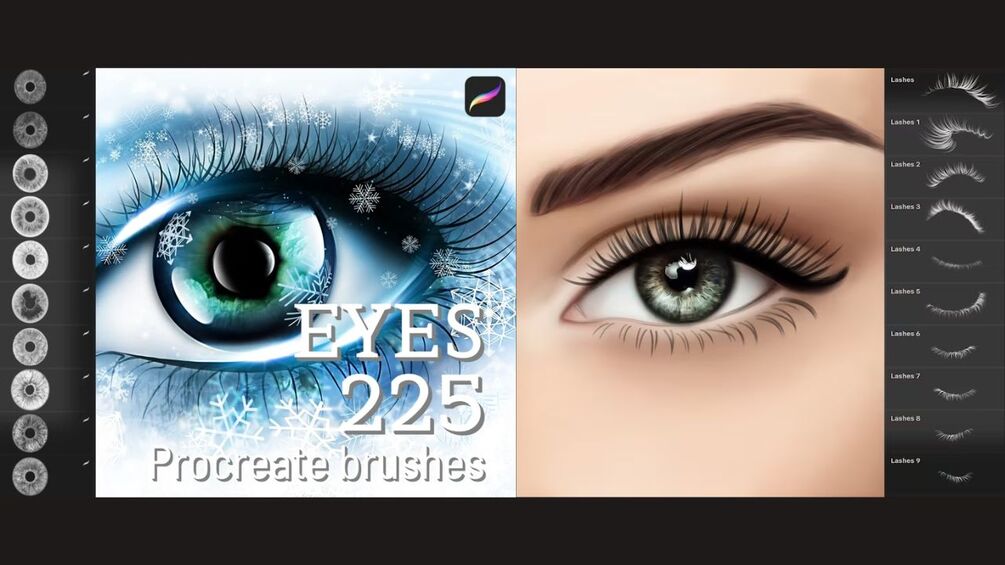 225 brushes, Procreate Eyes Brushes, Lash brushes, Brow stamps, Iris