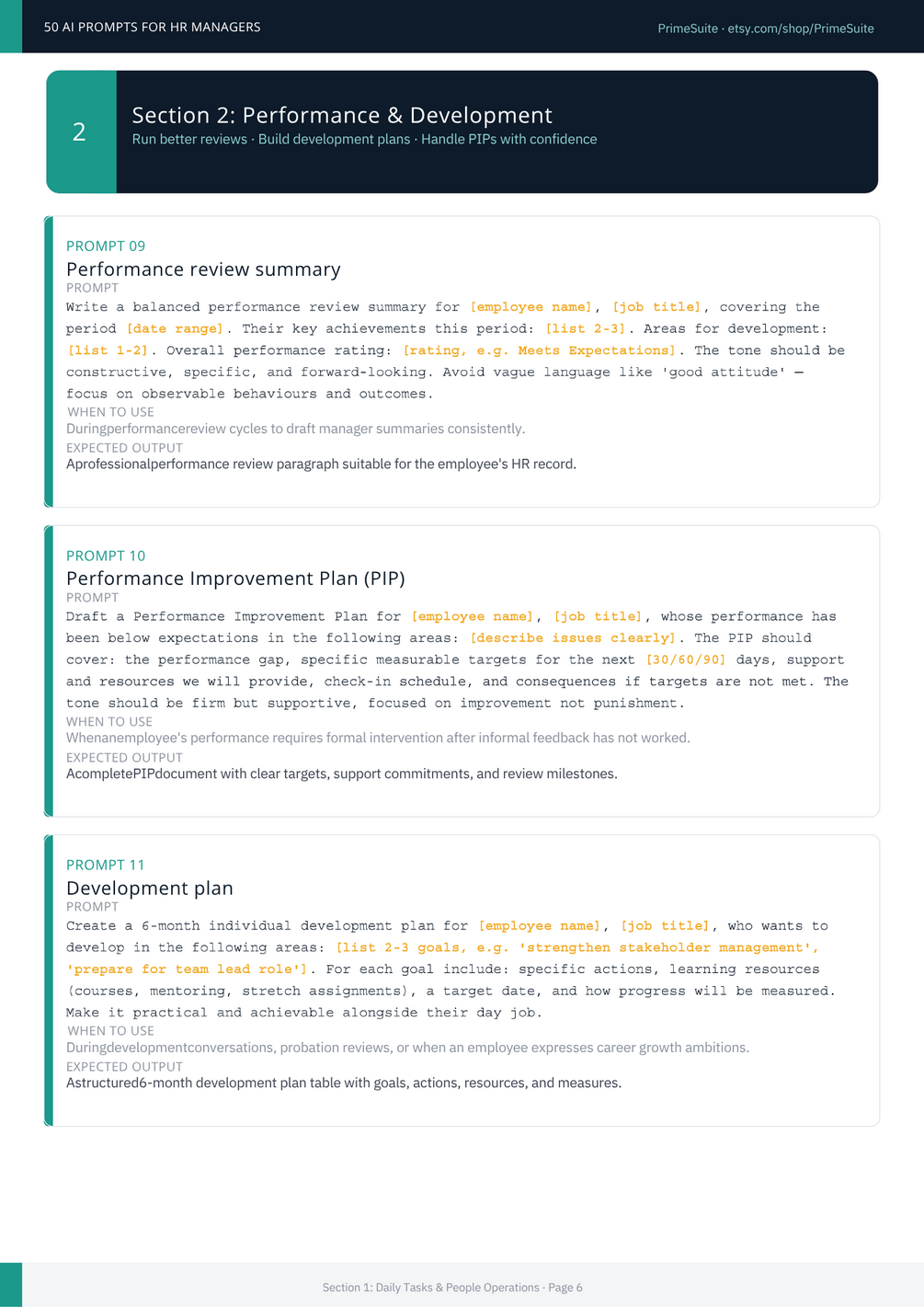 50 AI Prompts for HR Managers • ChatGPT & Claude Ready • Copy-Paste PDF ...