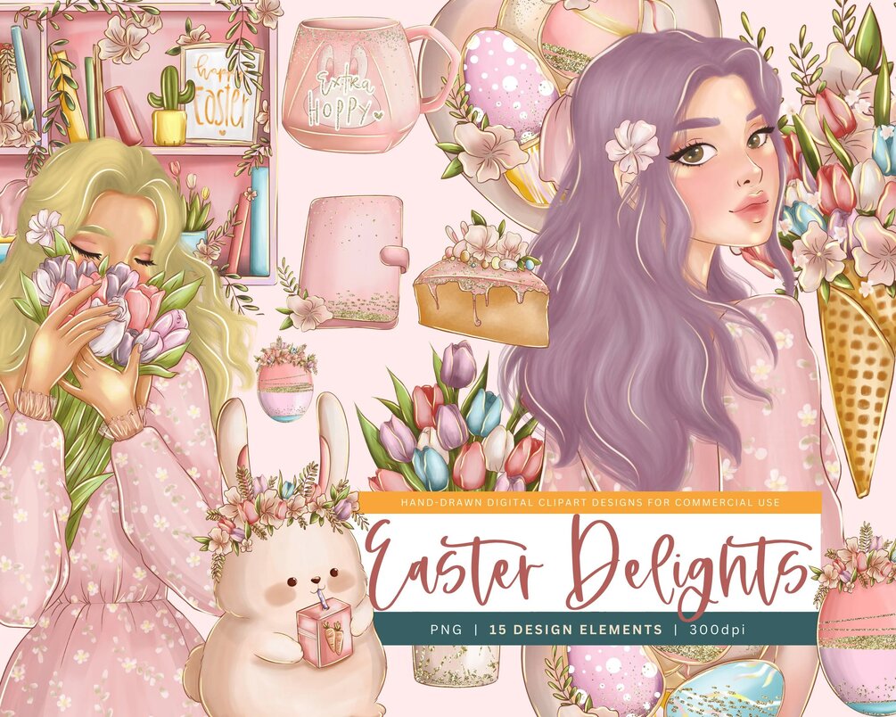 Springtime Splendor Easter Clipart: Hand-Drawn PNGs for Crafts, Decor ...