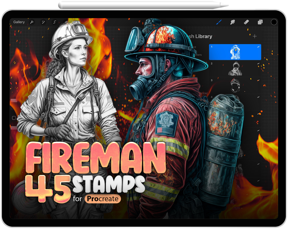 45 Procreate Fireman Stamp Brushes Collection by ProCreativeBreeze