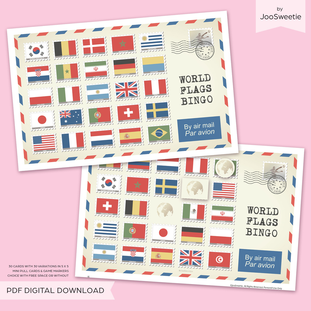 World Flags Bingo Game Kit Printable PDF Download