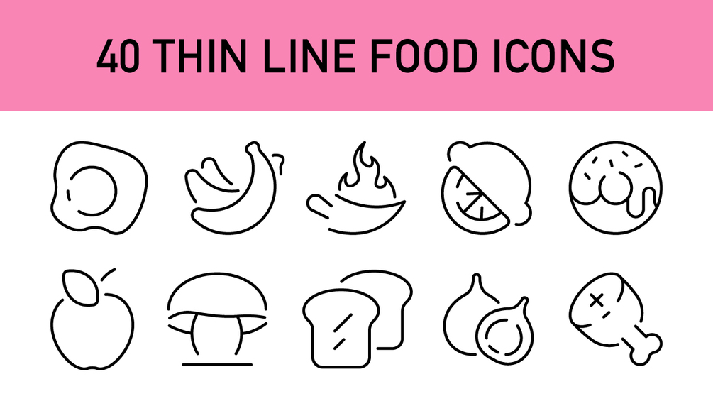 Food & Ingredients Line Icons – 40 Minimalist Vector Icons