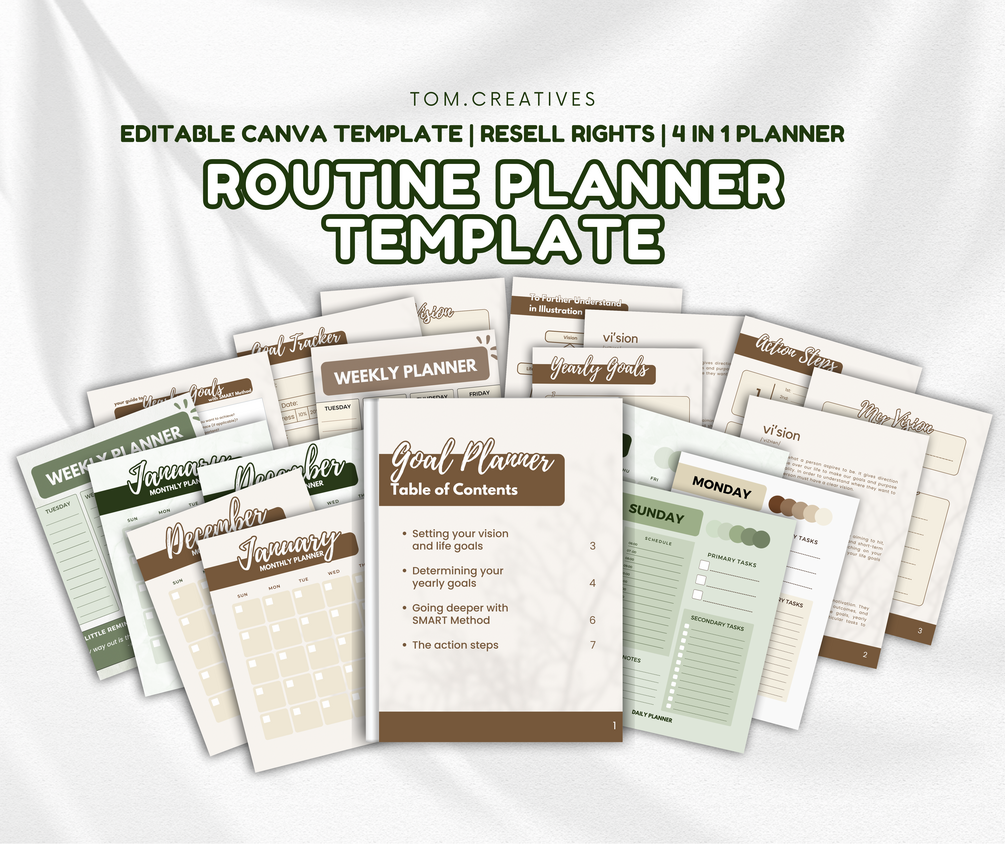 Routine Planner Bundle | Daily, Weekly, Monthly, Goal | Printable PDF