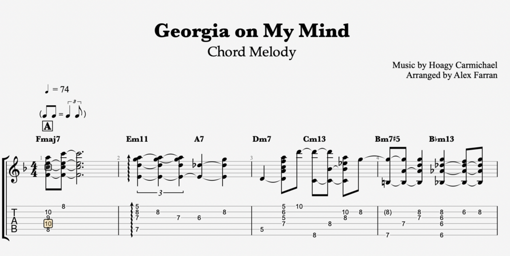 on My Mind Chord melody arrangement for guitar