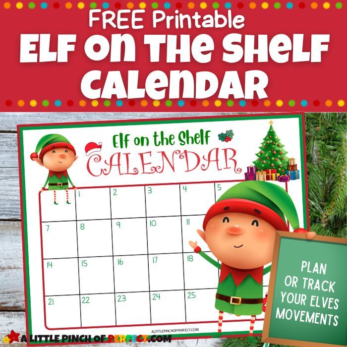 Elf on the Shelf CALENDAR: Free Printable for Christmas