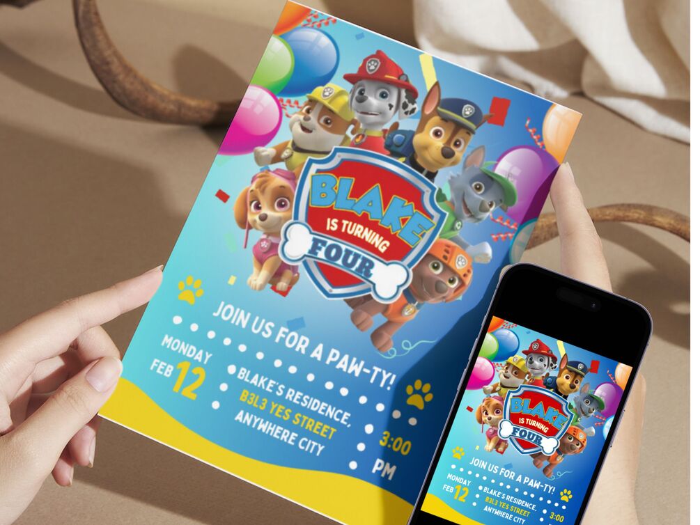 Paw Patrol Invitation Template Rubble and Crew Editable