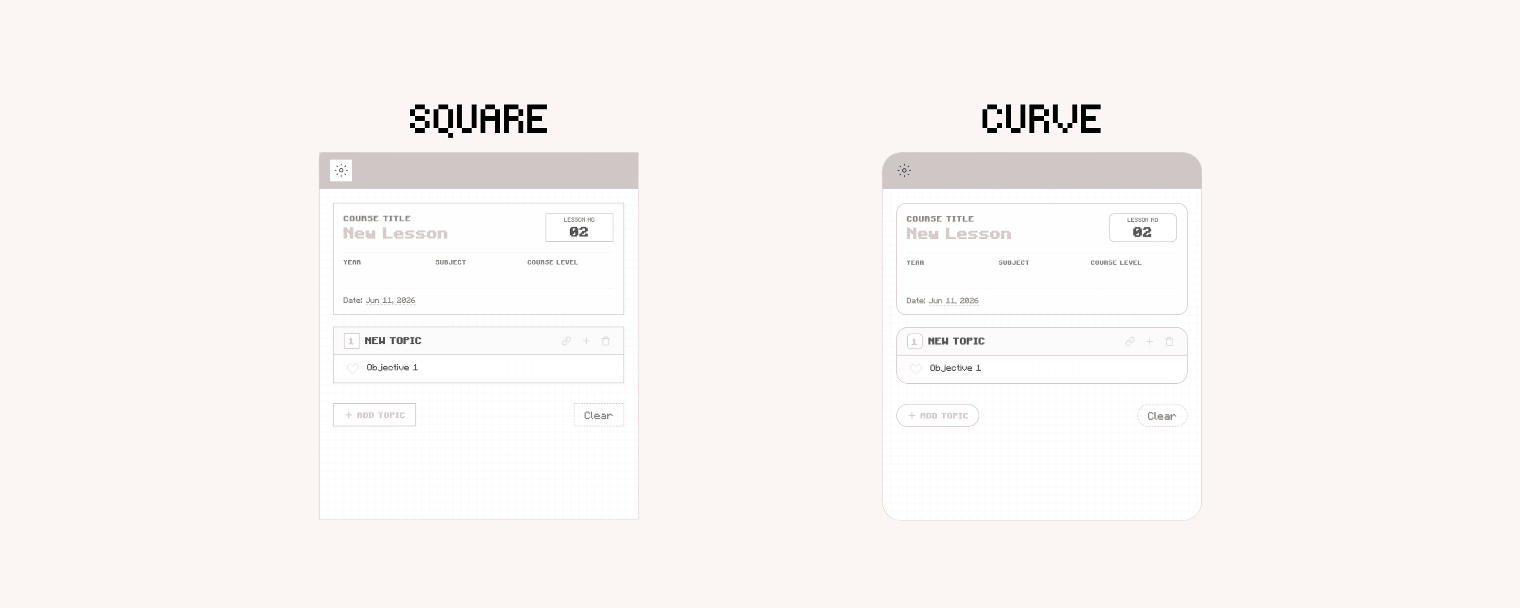 Digital Syllabus Widget for Notion with curved and square display in light mode. Course and Lesson Tracker