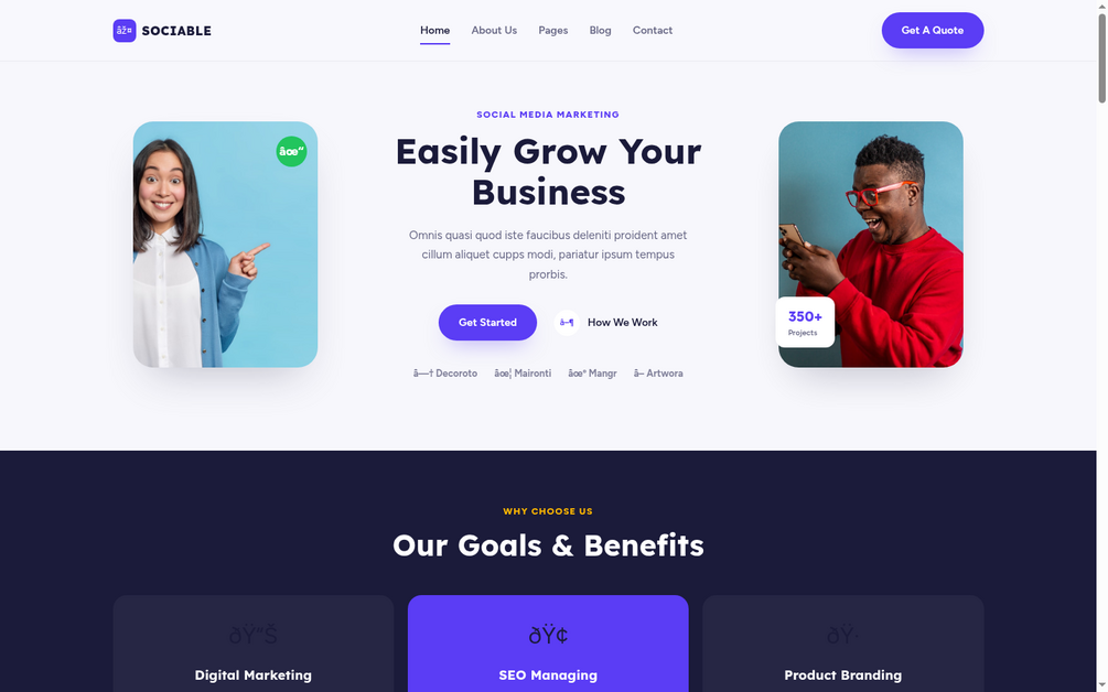 Animated desktop walkthrough of the Sociable website