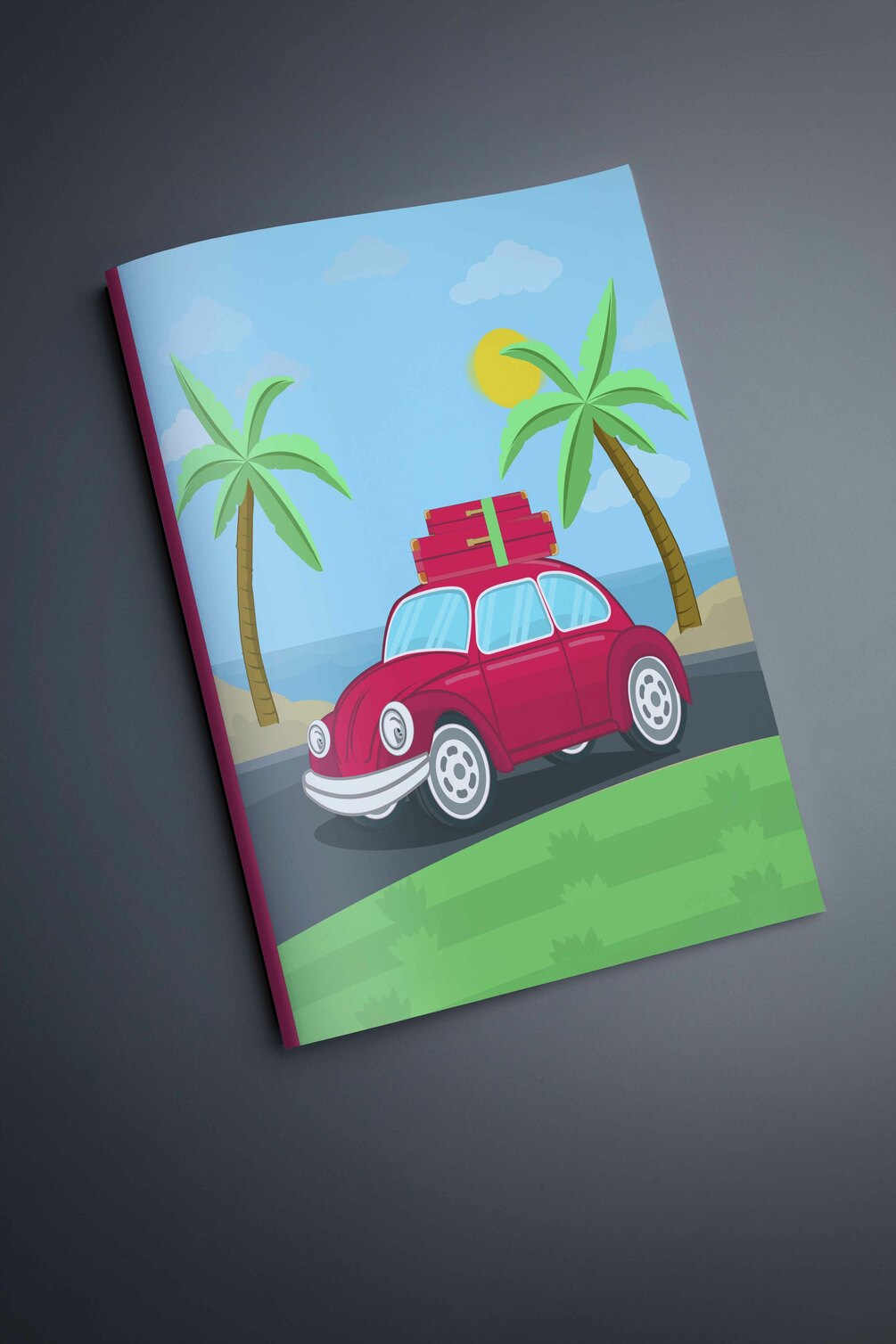 Going to a Trip with a cute little Red Car with the Ocean Behind style