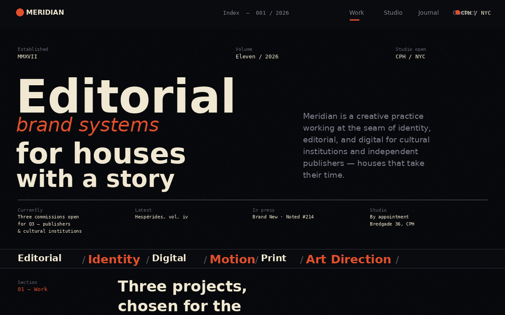 Meridian Editorial Brand System landing page preview