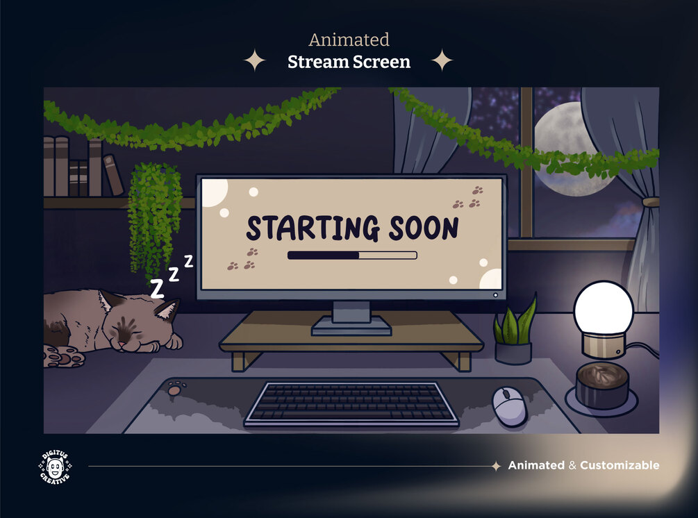 Animated Cozy Night Room Stream Overlay for Twitch, Youtube | Lofi Room ...