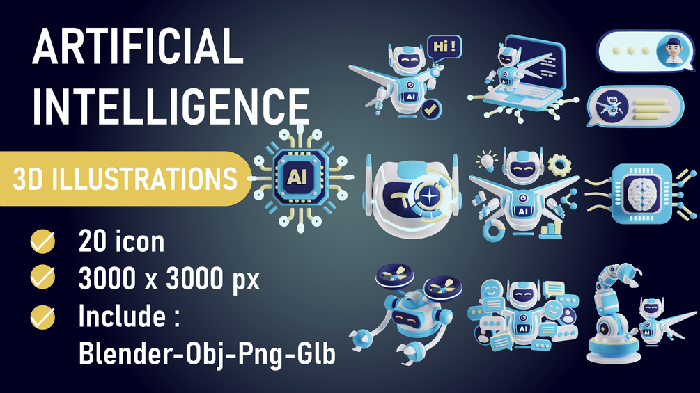 3D Artificial intelligence - 20 icons pack