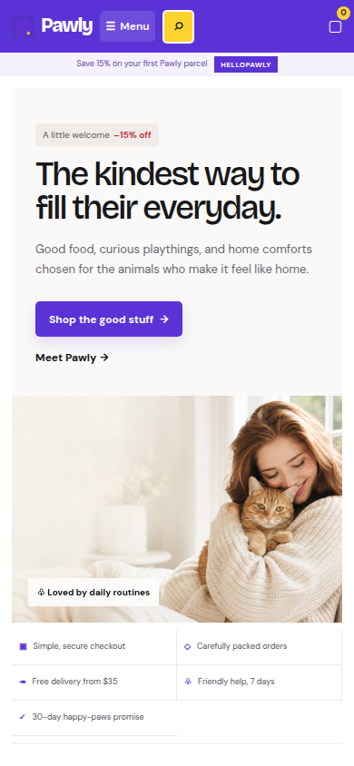 Mobile walkthrough GIF for Pawly — Pet Store Website Template
