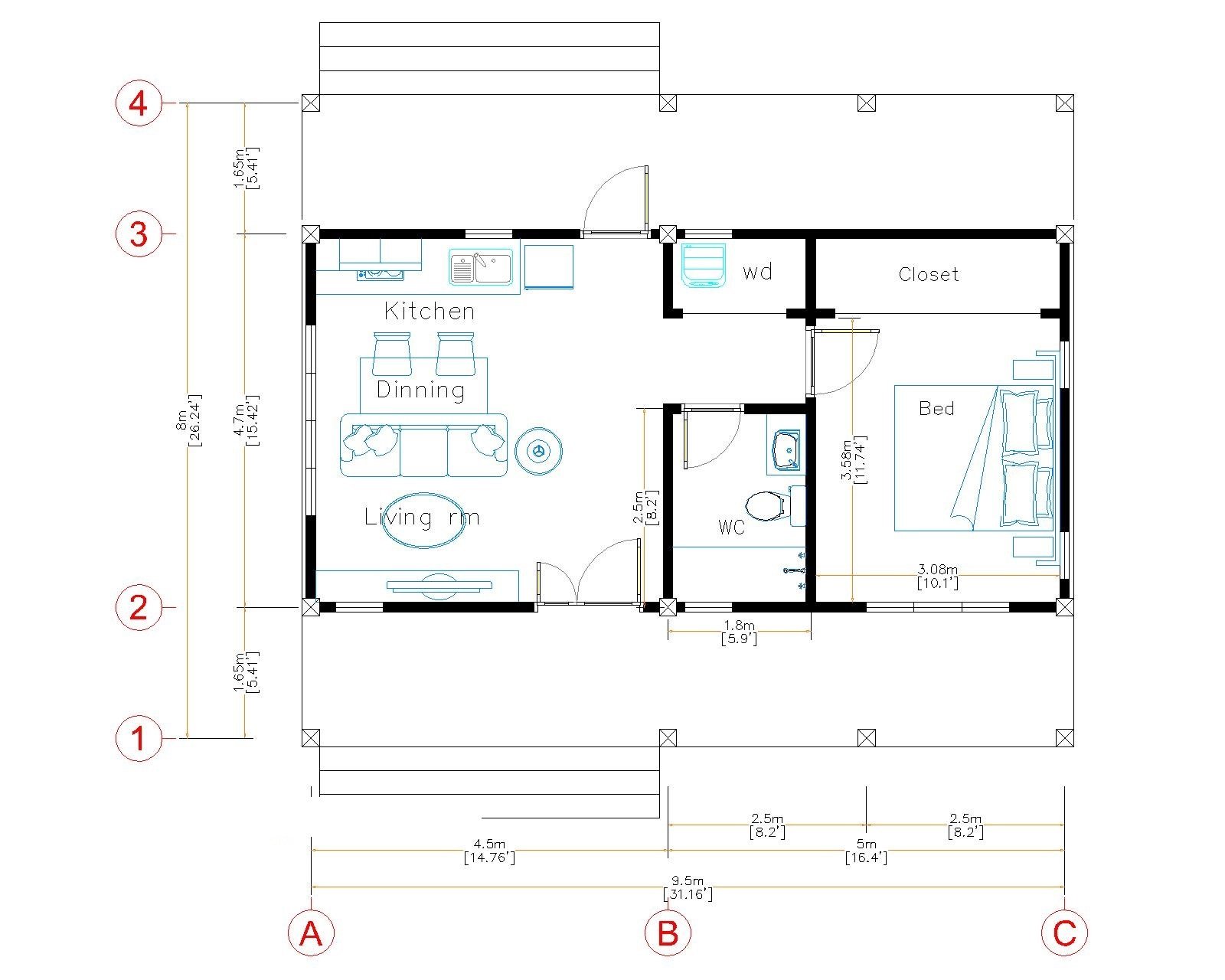 House Plans 32x16 With 1 Bedroom Pdf Floor Plan