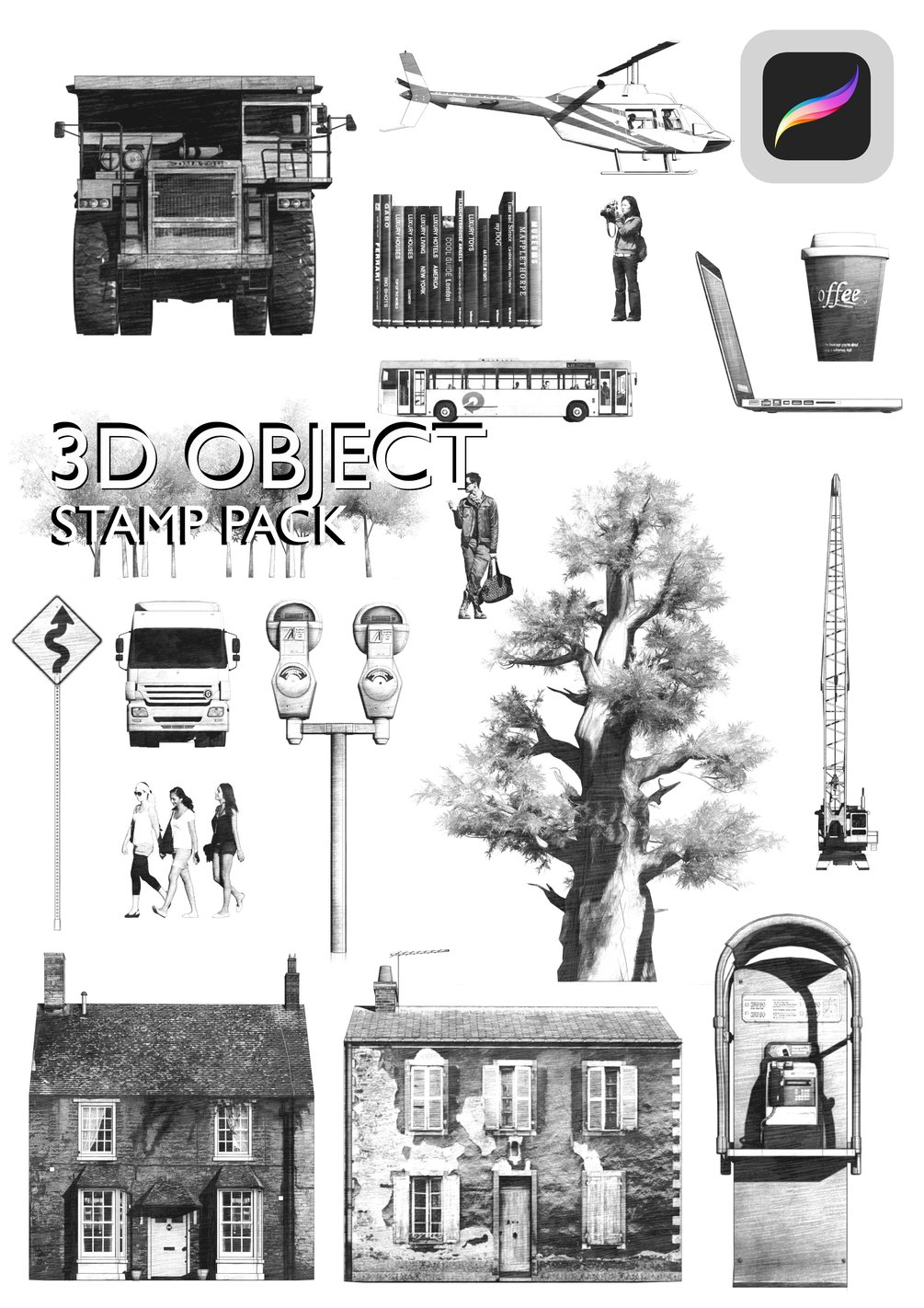 Procreate 3D Object Stamp Pack by archfloyd