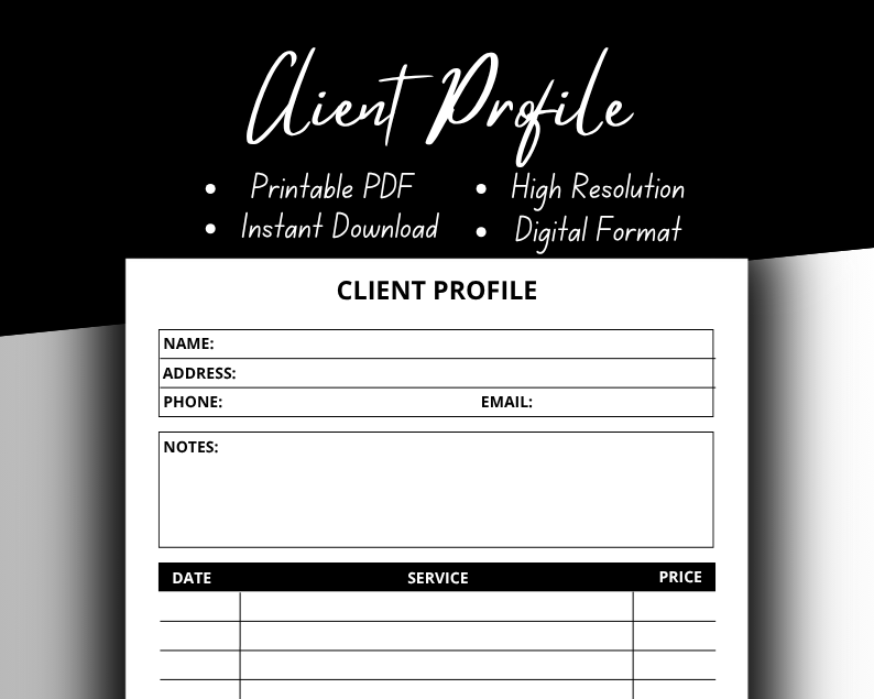 CLIENT PROFILE Printable PDF | Instant Download | High Resolution ...